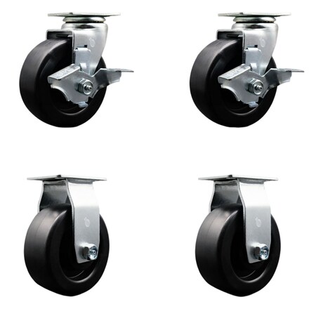 Service Caster 5 Inch Polyolefin Caster Set with Ball Bearings 2 Brakes 2 Rigid SCC SCC-20S520-POB-TLB-2-R-2